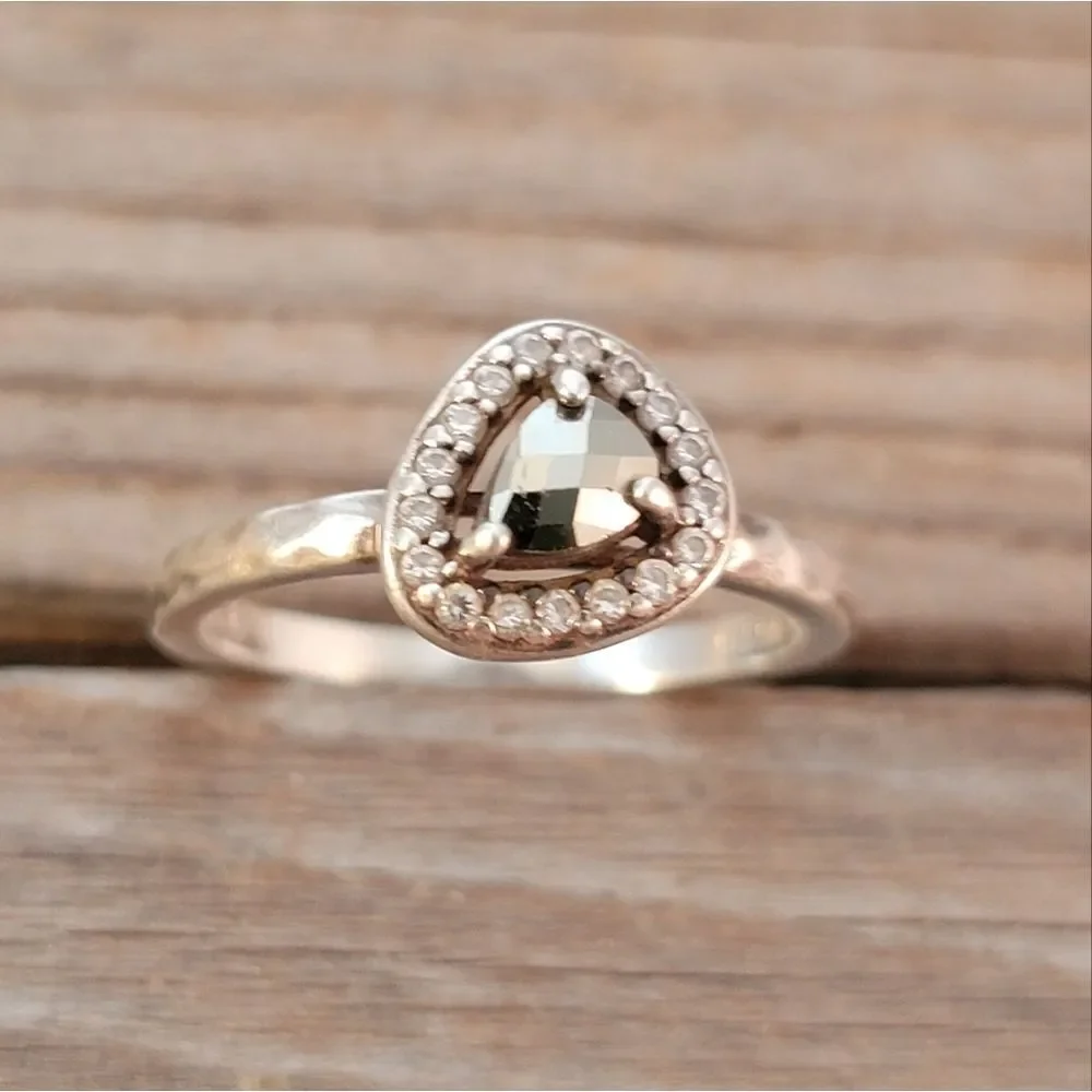 SILPADA 925 Sterling Silver Hematite Cubic CZ Belle Fleur Ring Size 8